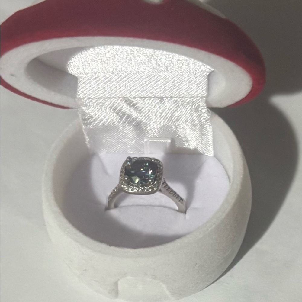 Sterling 925 Style Silver Ring with Dark Blue Center Stone - Women Jewelry